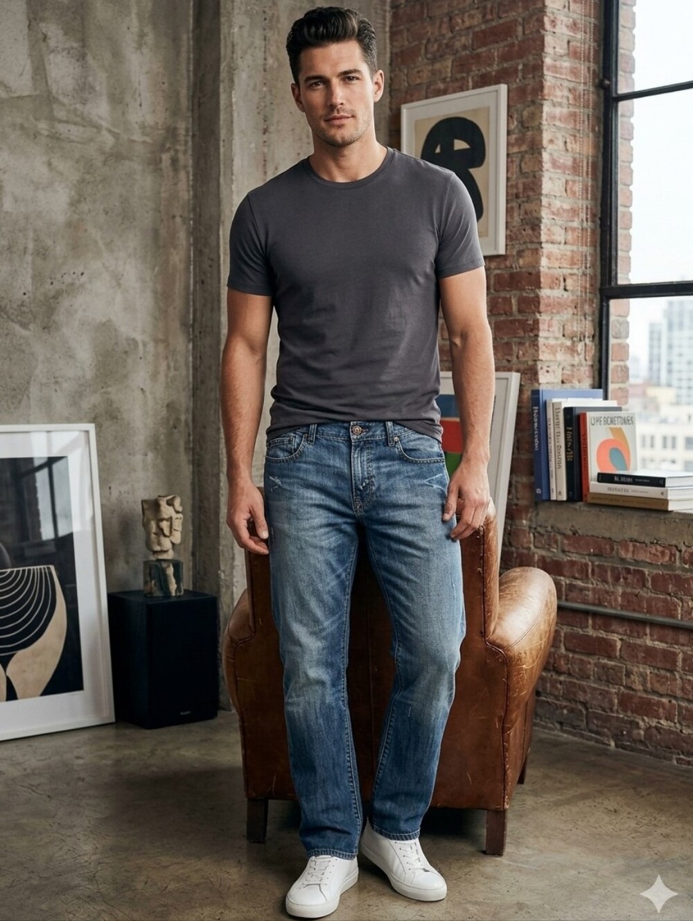 Rock & Republic Men's Relaxed Straight Leg Jeans Medium Wash Size 36
